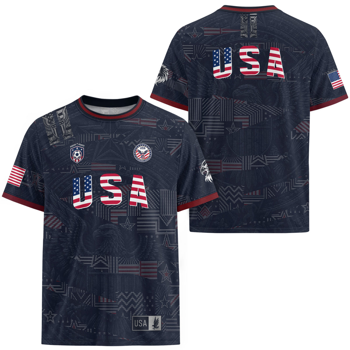 Adult Men Women USA Soccer Jersey Patriotic Flag Letters United States Fan Shirt - Rust Field Wear