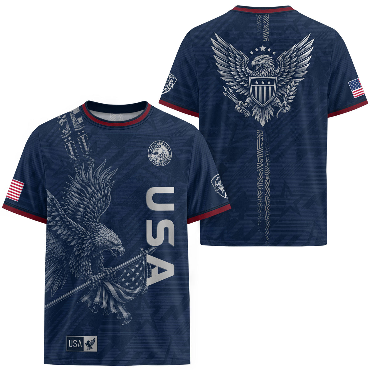 Patriotic Eagle Adult USA Soccer Jersey Navy Blue Shirt United States Football Tee - Rust Field Wear