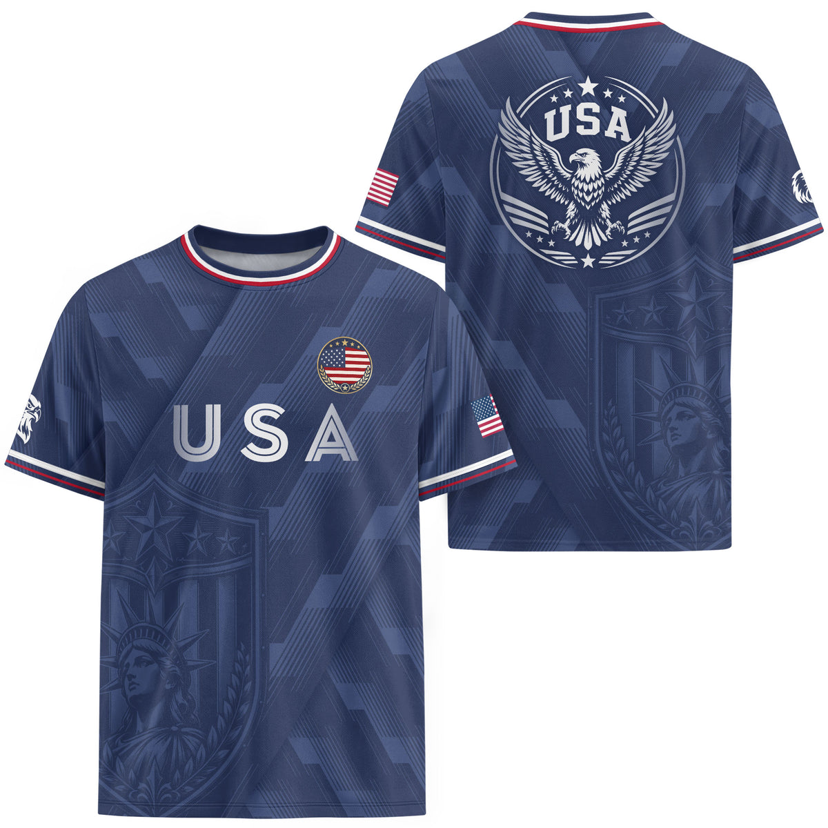 Navy Blue USA Soccer Jersey Patriotic Eagle Graphic Football Shirt for Men American Pride Sports Fan Apparel - Rust Field Wear
