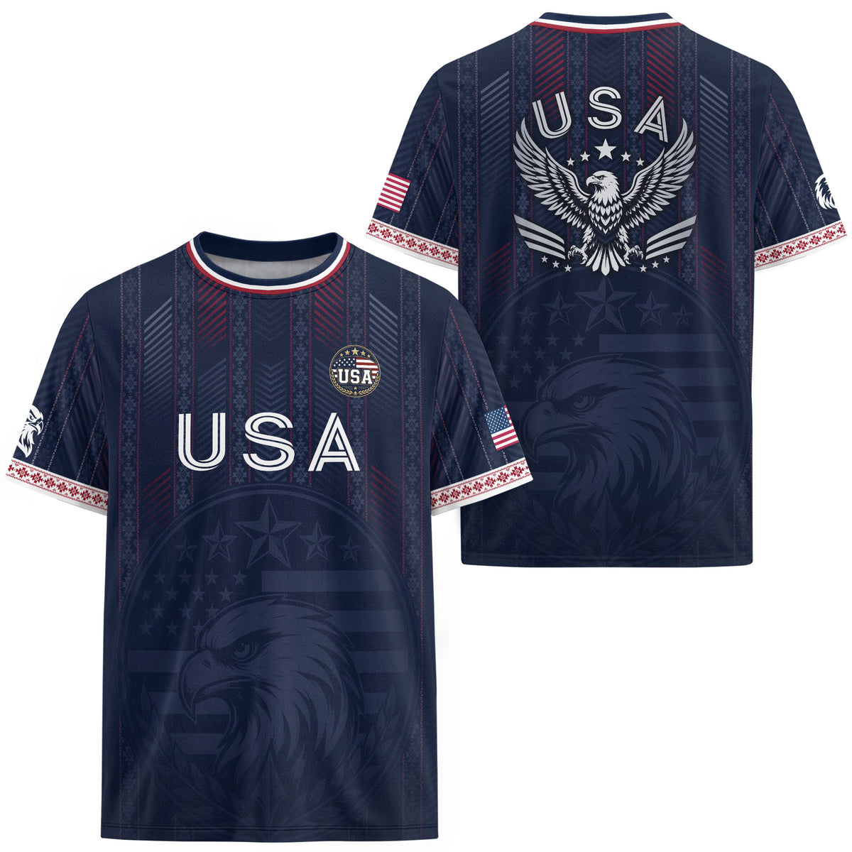 Navy Blue USA Soccer Jersey Patriotic Eagle Football Shirt American Flag Inspired Sports Fan Apparel for Men - Rust Field Wear