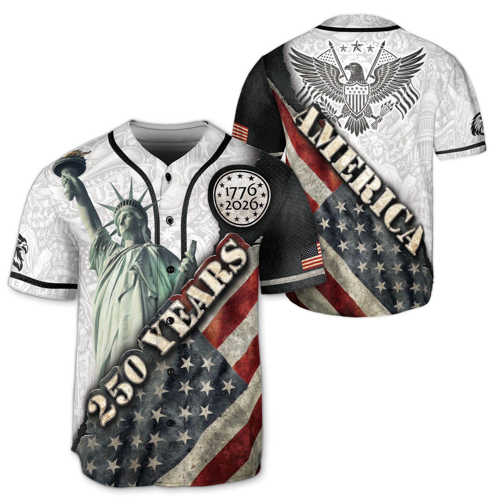 250 Years America Baseball Jersey Vintage Patriotic 1776 2026 American Pride - Rust Field Wear