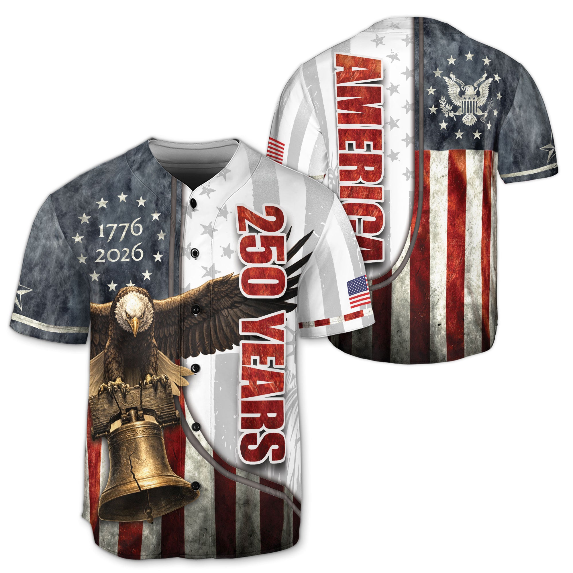 America Baseball Jersey 250 Years 1776-2026 Liberty Bell Eagle Patriotic Men Shirt