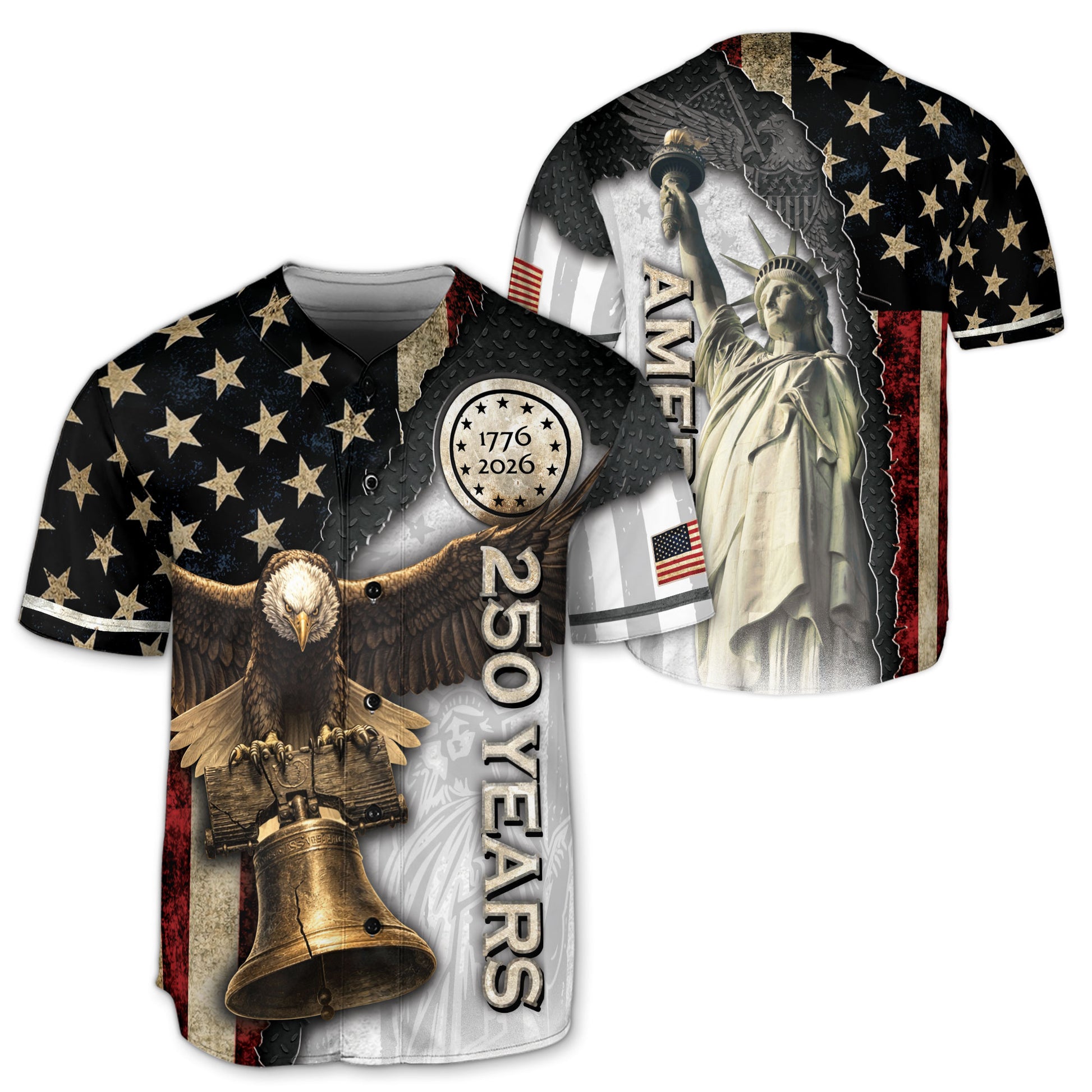 America Baseball Jersey 250 Years 1776-2026 Eagle Liberty Bell Patriotic Button Shirt - Rust Field Wear