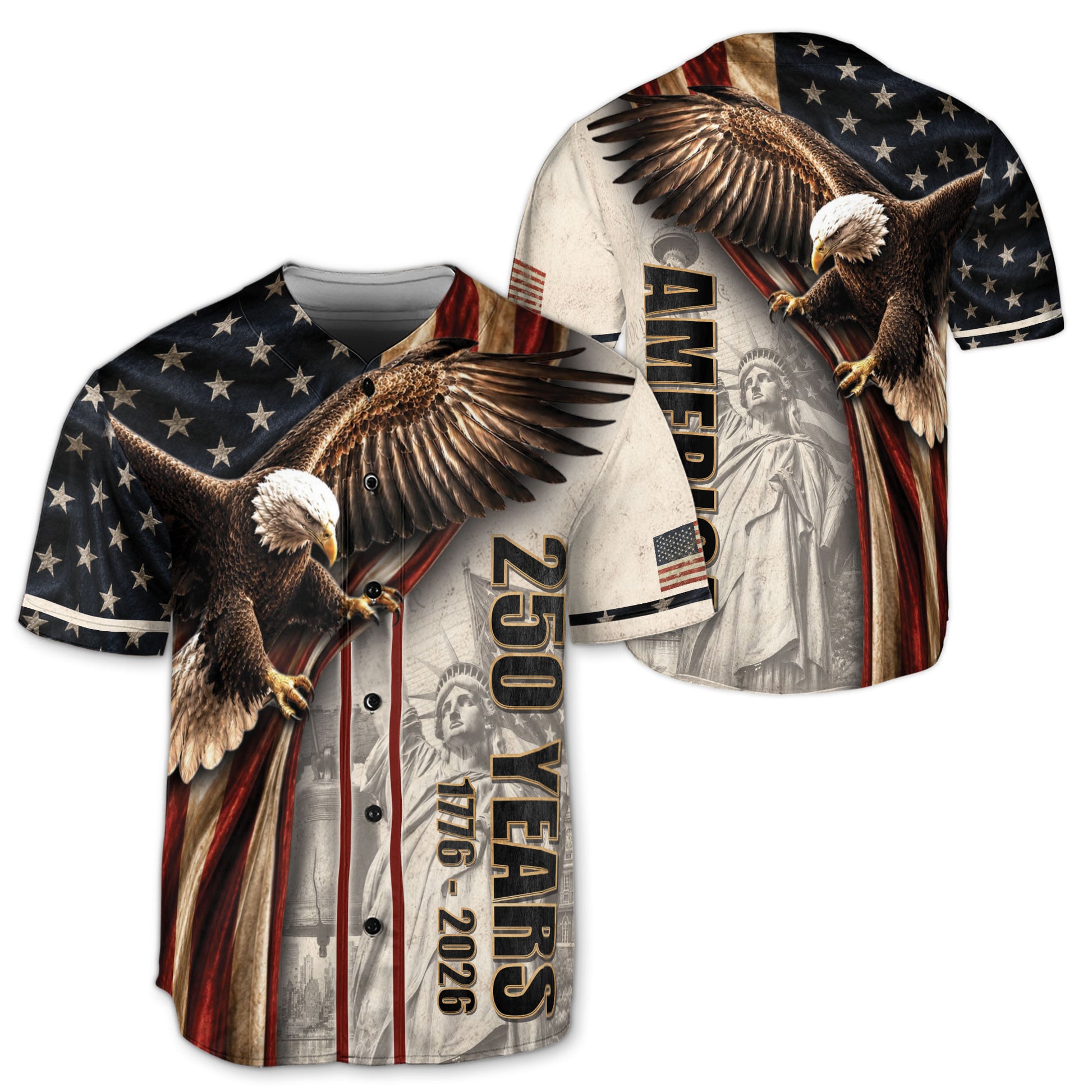 America Baseball Jersey 250 Years 1776-2026 Flying Eagle Patriotic Statue Of Liberty - Rust Field Wear
