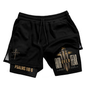 Psalms 118:6 Faith Over Fear Men's Double Layer Track Shorts - Christian Nail Cross Shorts