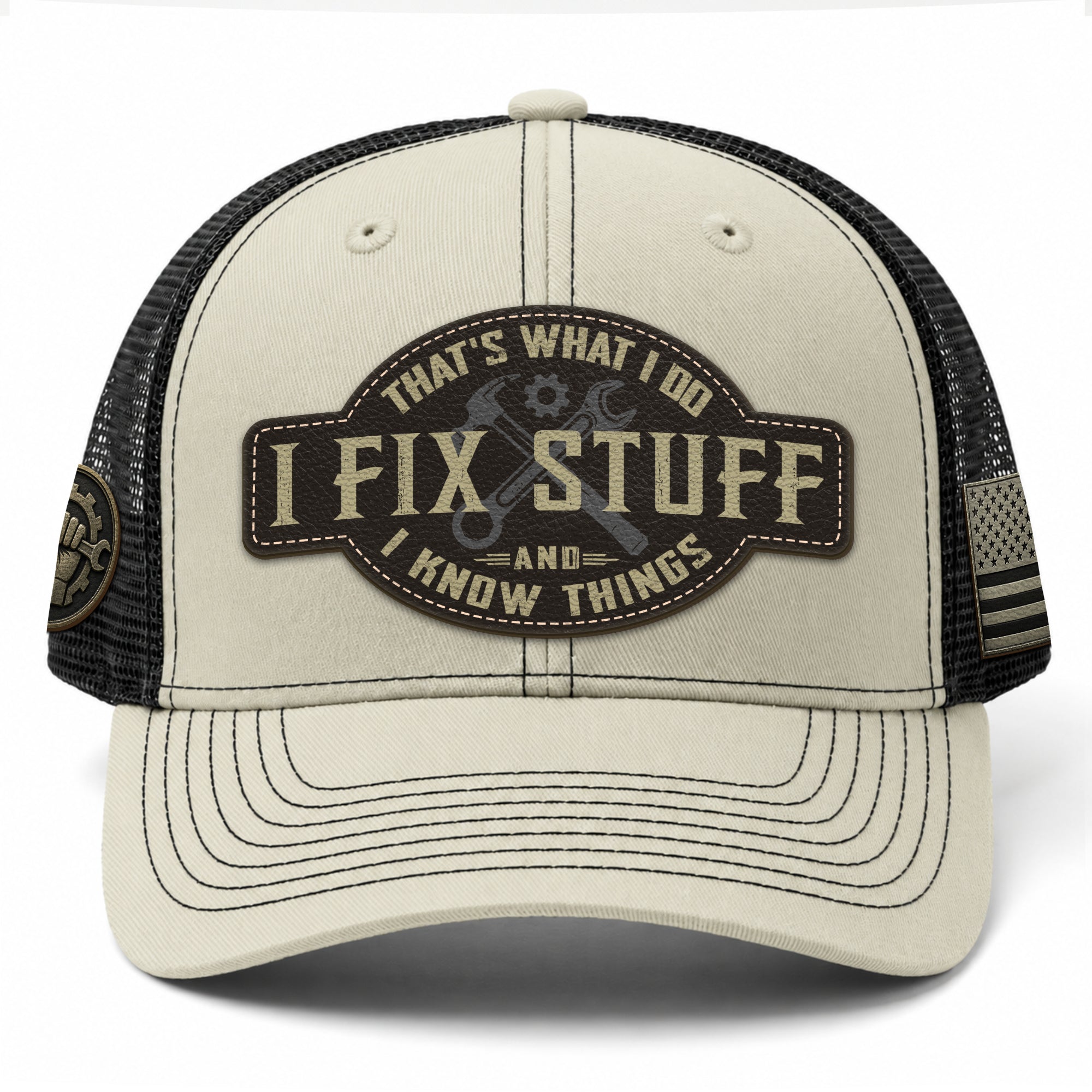 Funny Mechanic Quote I Fix Stuff And I Know Things Men Patch Trucker Hat Casual Novelty