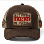 Brown I Fix Stuff And I Know Things Funny Mechanic Men Patch Trucker Hat Casual