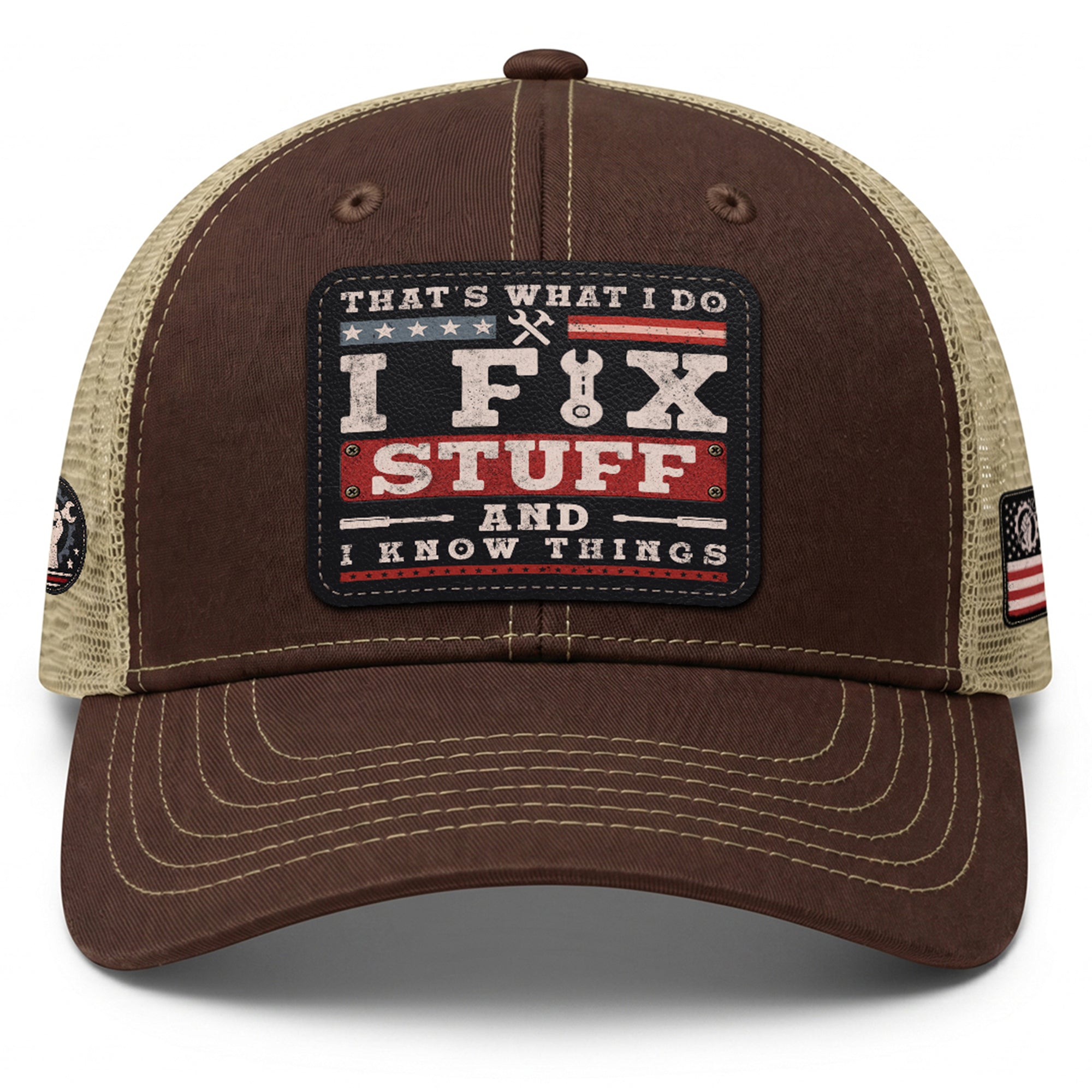That's What I Do I Fix Stuff Patch Brown Trucker Hat Cool Handyman Dad Gift Idea