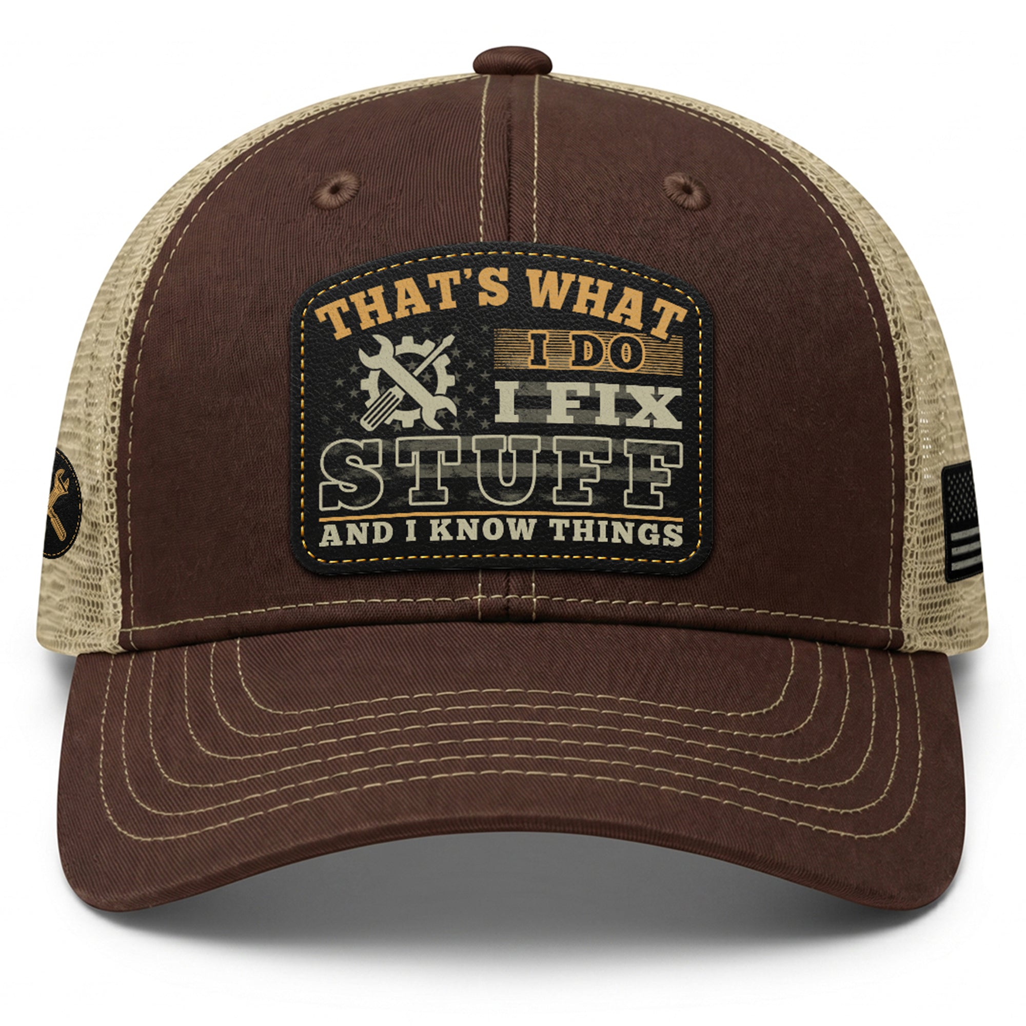 That's What I Do I Fix Stuff Gear Patch Brown Trucker Hat Cool Handyman Gift Idea
