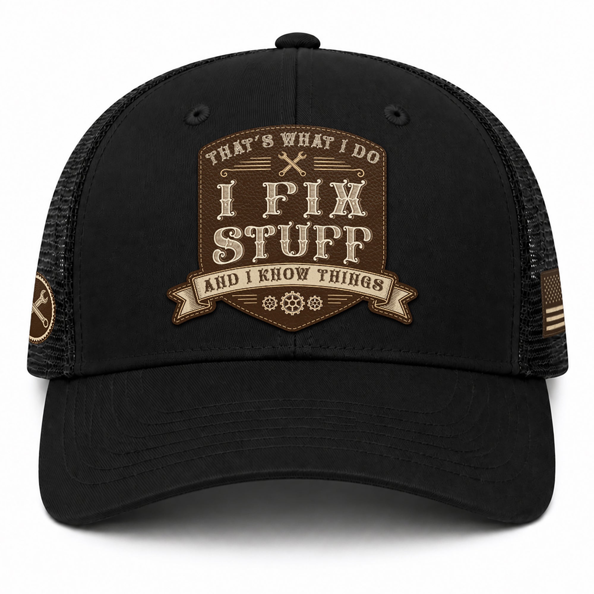 That's What I Do I Fix Stuff Shield Patch Black Trucker Hat Cool Handyman Gift Idea