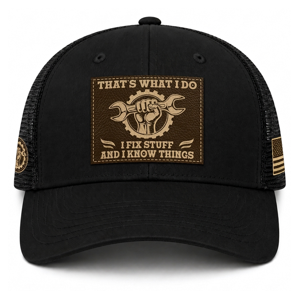 That's What I Do I Fix Stuff Wrench Patch Black Trucker Hat Cool Handyman Gift Idea
