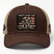 That's What I Do I Fix Stuff American Flag Brown Trucker Hat Cool Handyman Gift Idea