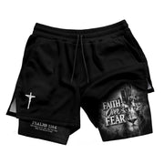 Faith Over Fear Mens Double Layer Track Shorts Christian Gym Athletic Shorts Psalms 118:6 - Rust Field Wear