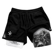 Faith Over Fear Double Layer Track Shorts Mens Christian Athletic Gym Shorts Cross Lion - Rust Field Wear