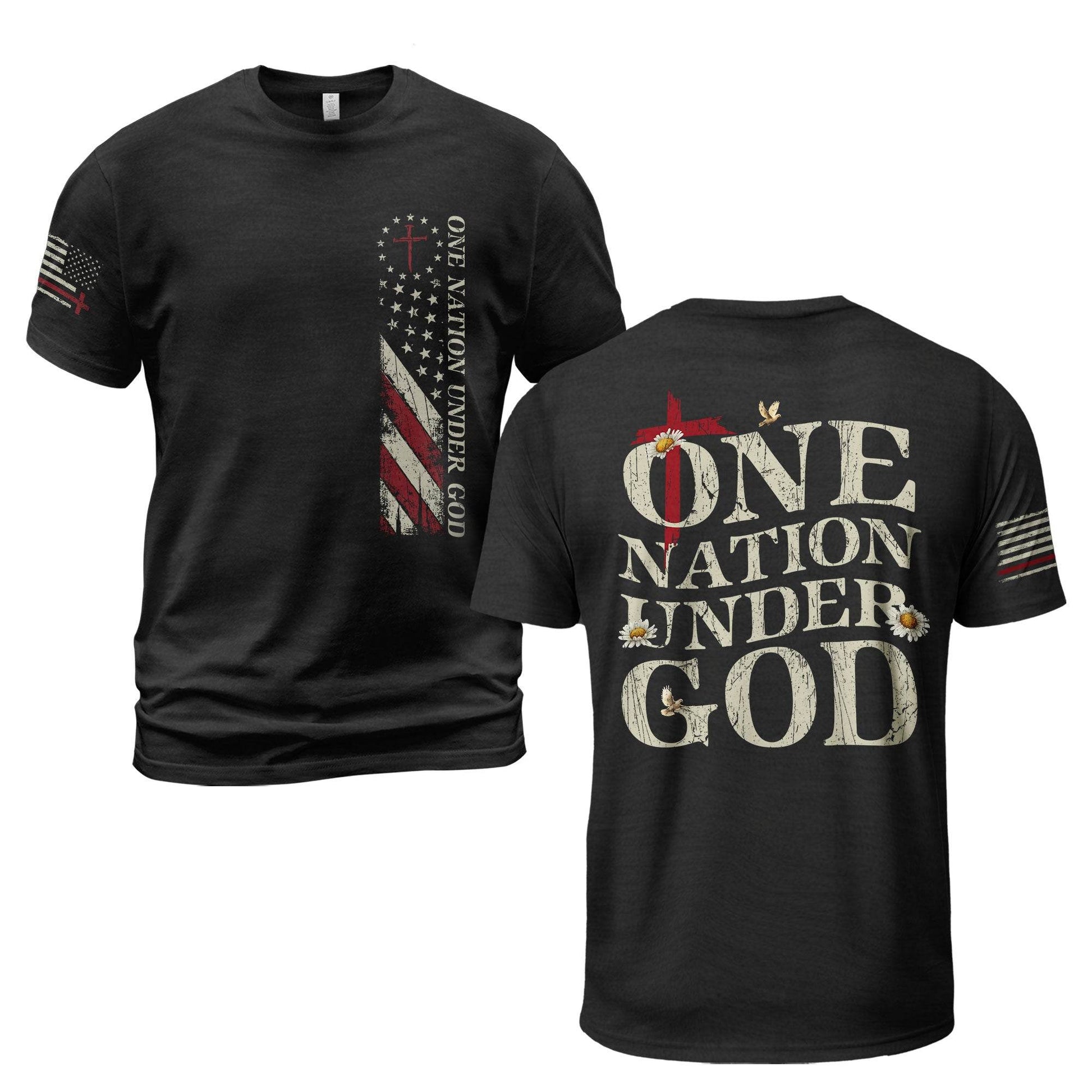 One Nation Under God | Christian Cross & American Flag Tee - Rust Field Wear