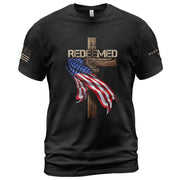 Redeemed by Christ T-Shirt – American Flag Cross