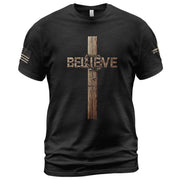 Believe Cross Crown Of Thorns Christian T-shirt - Rust Field Wear