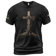 Rooted in Christ Cross & Roots Christian T-Shirt