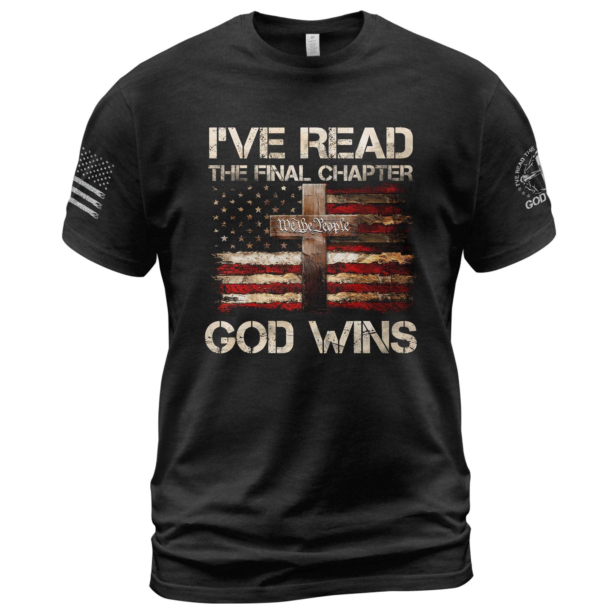 God Wins Christian American Flag Cross T-shirt - Rust Field Wear