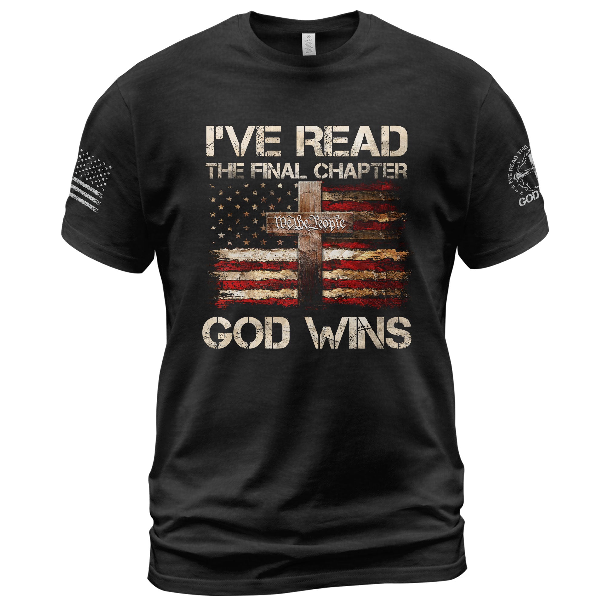God Wins Christian American Flag Cross T-shirt