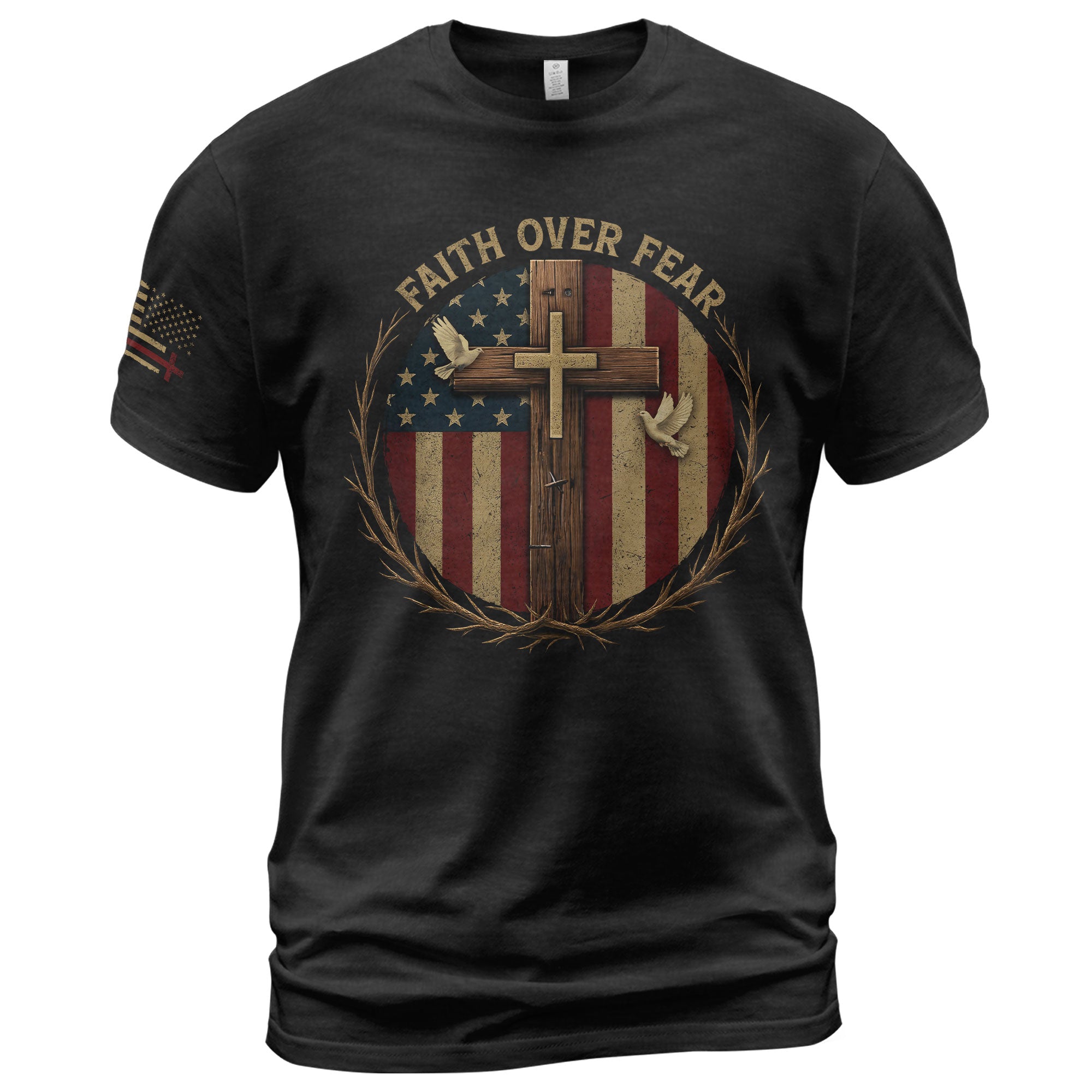 Faith Over Fear American Flag Cross Christian T-Shirt