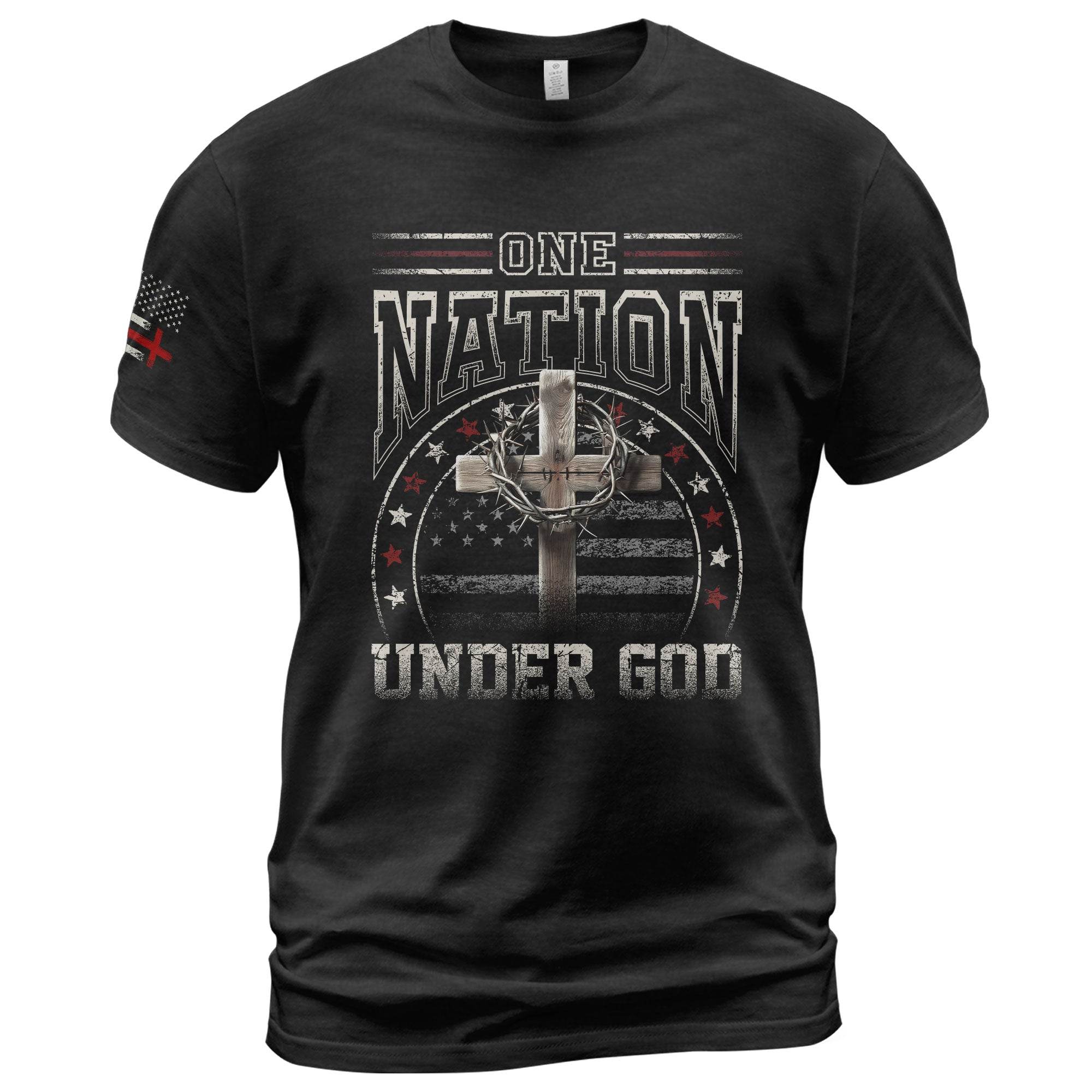 One Nation Under God Cross & American Flag T-Shirt - Rust Field Wear