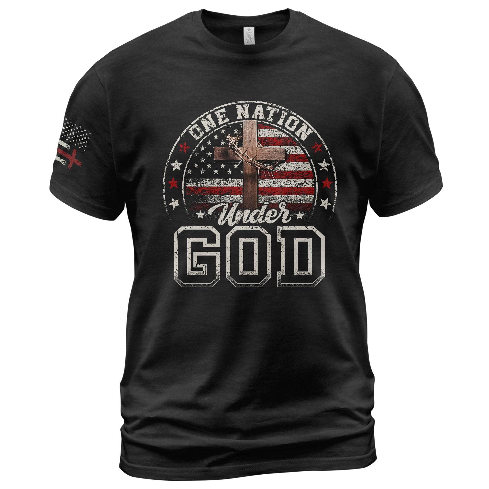 One Nation Under God Christian American Flag Cross Shirt - Rust Field Wear