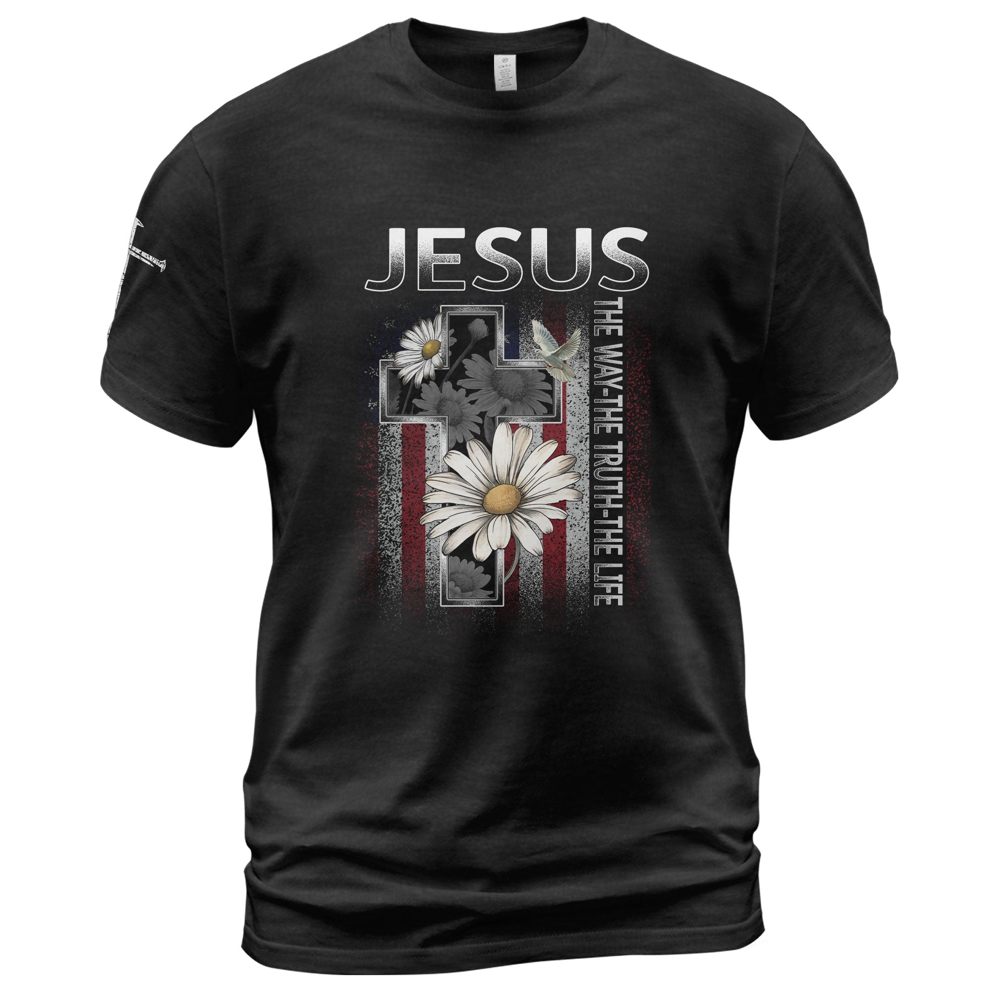Jesus The Way The Truth The Life Shirt – Floral Cross USA Flag Christian Tee