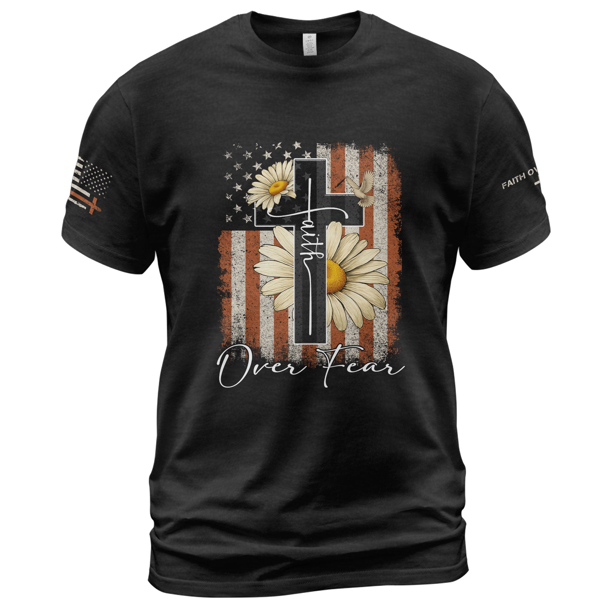 Faith Over Fear Shirt – Daisy Cross USA Flag Christian Tee
