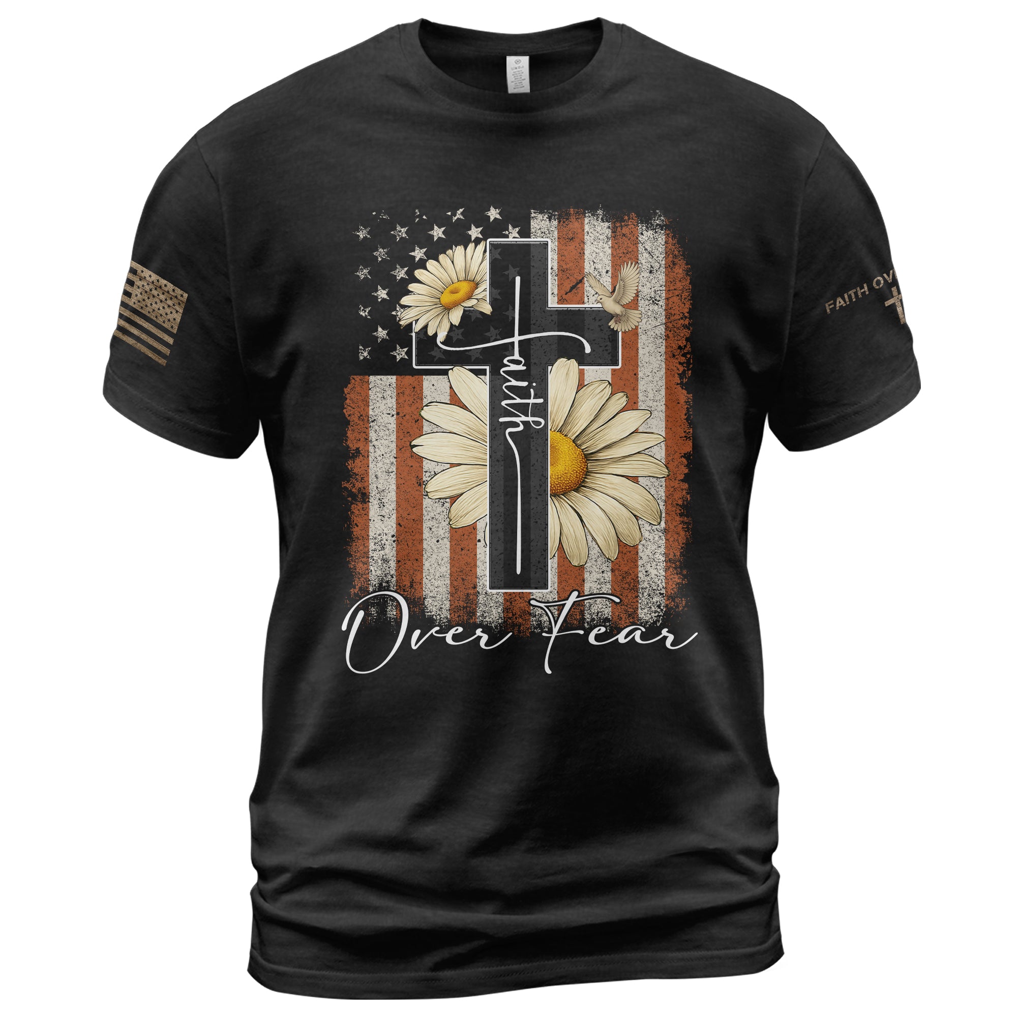 Faith Over Fear Shirt – Daisy Cross USA Flag Christian Tee