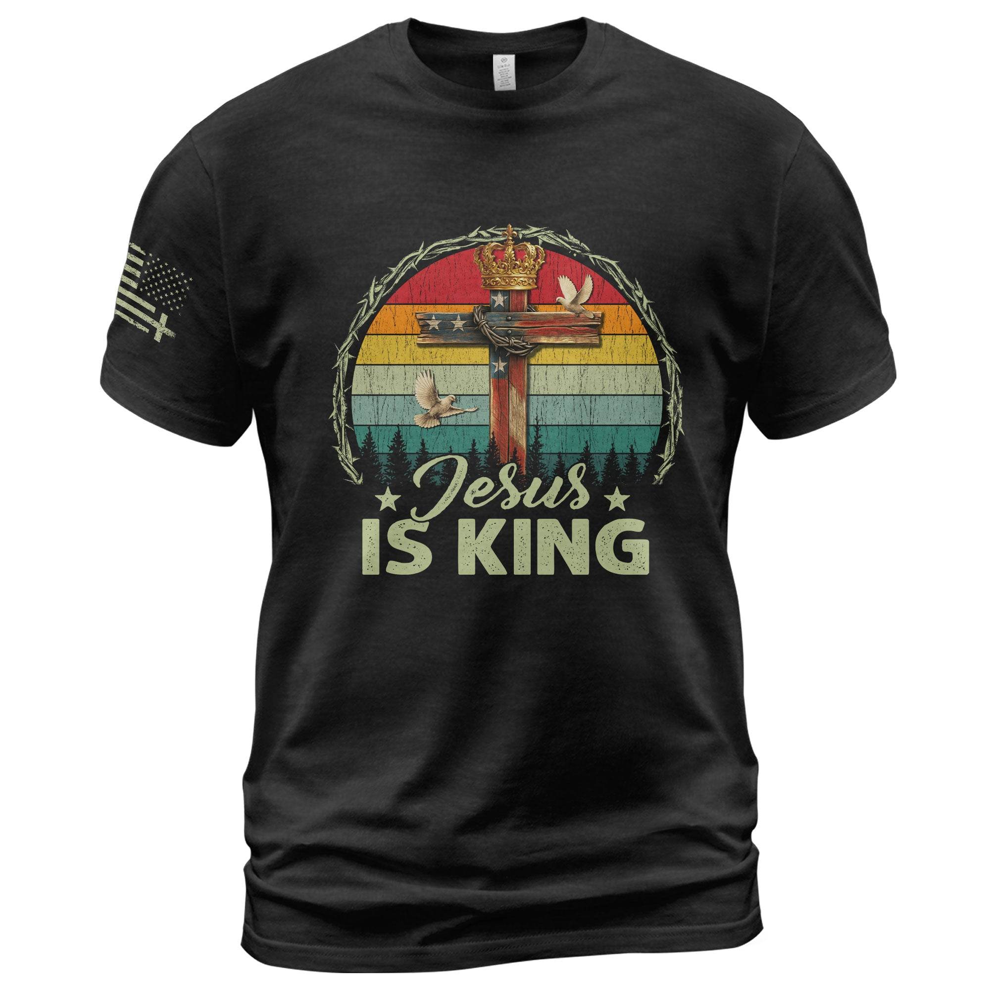 Jesus Is King Crown Cross Christian T-Shirt - Rust Field Wear