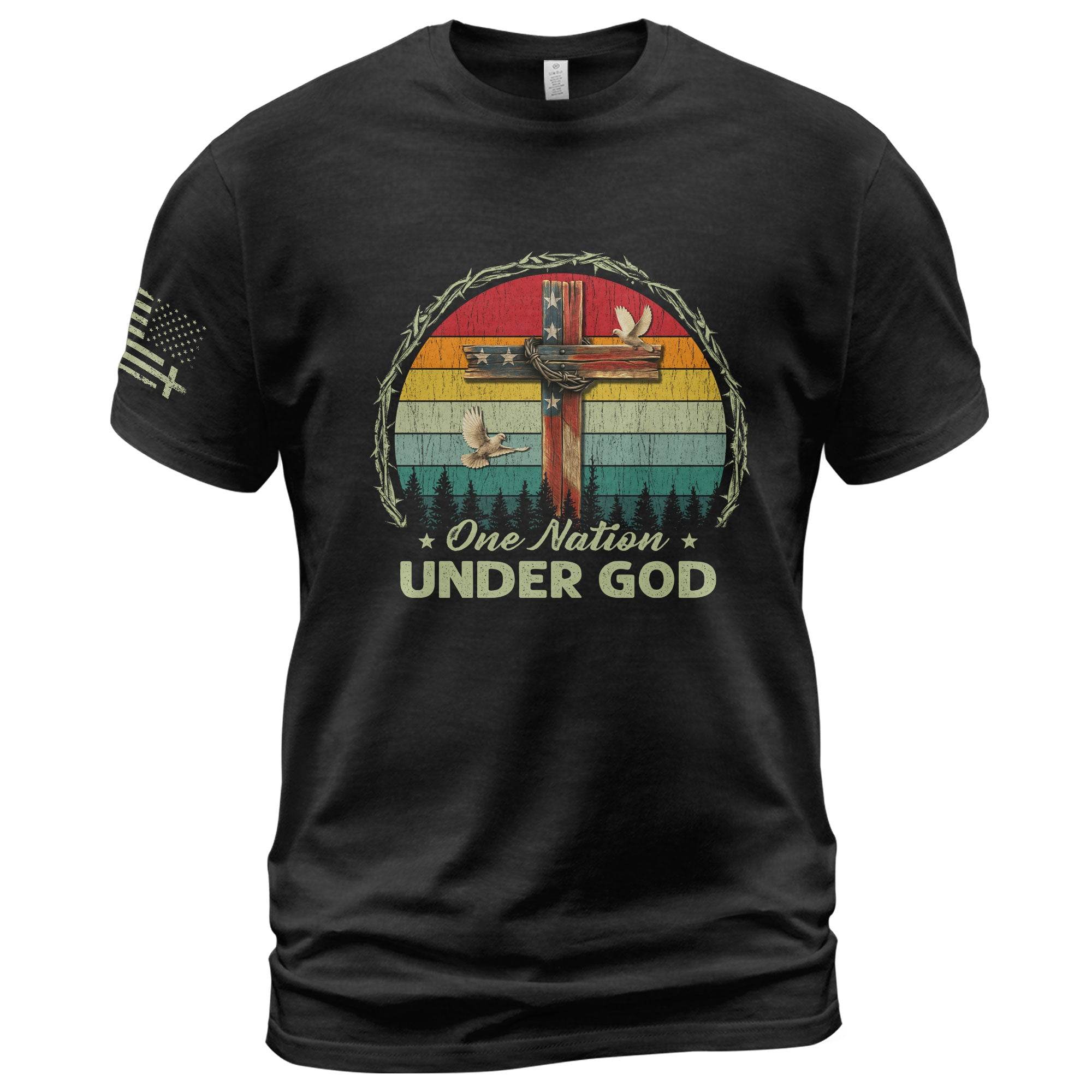 One Nation Under God Retro Sunset Cross T-Shirt - Rust Field Wear