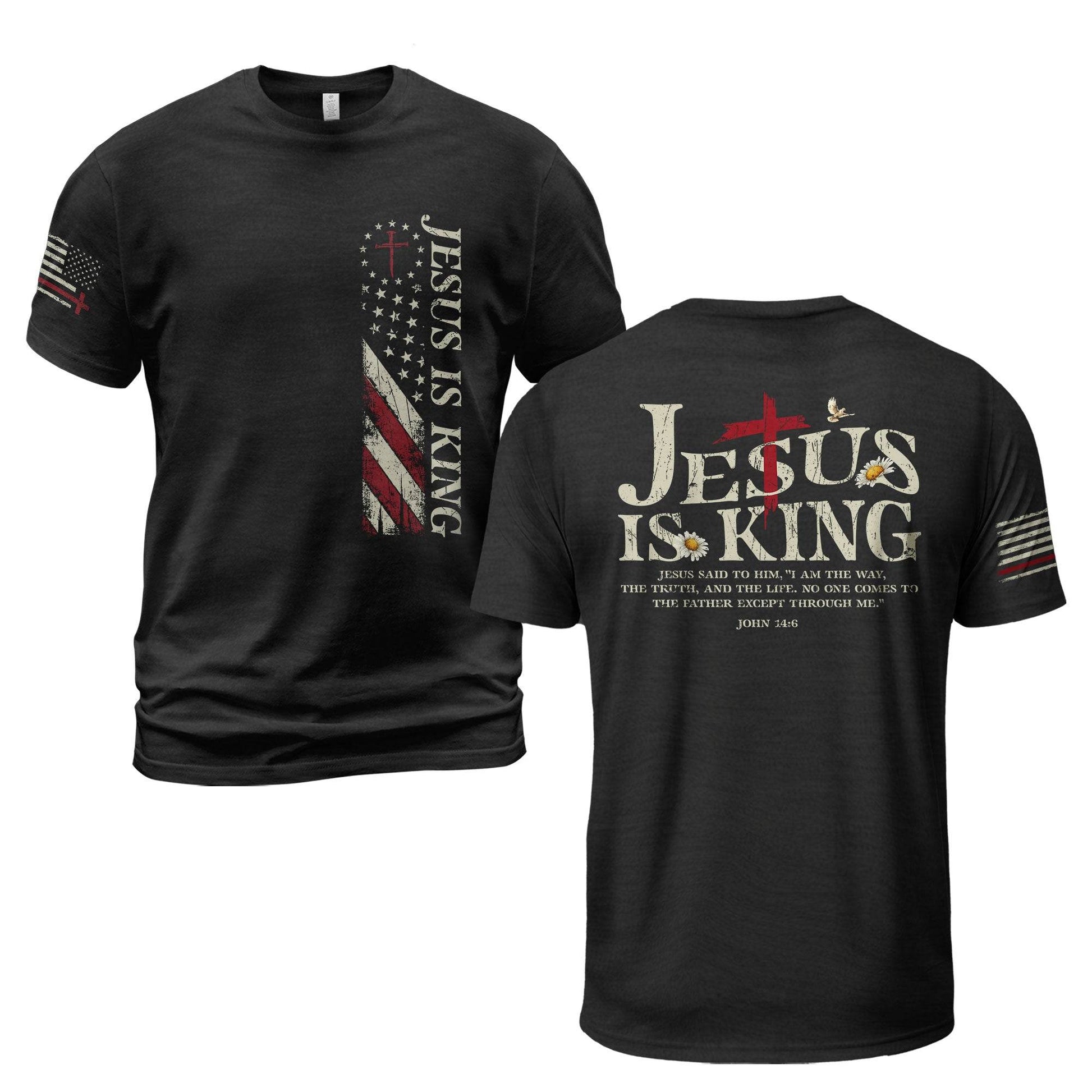 Jesus Is King | Christian Cross & American Flag Tee - Rust Field Wear