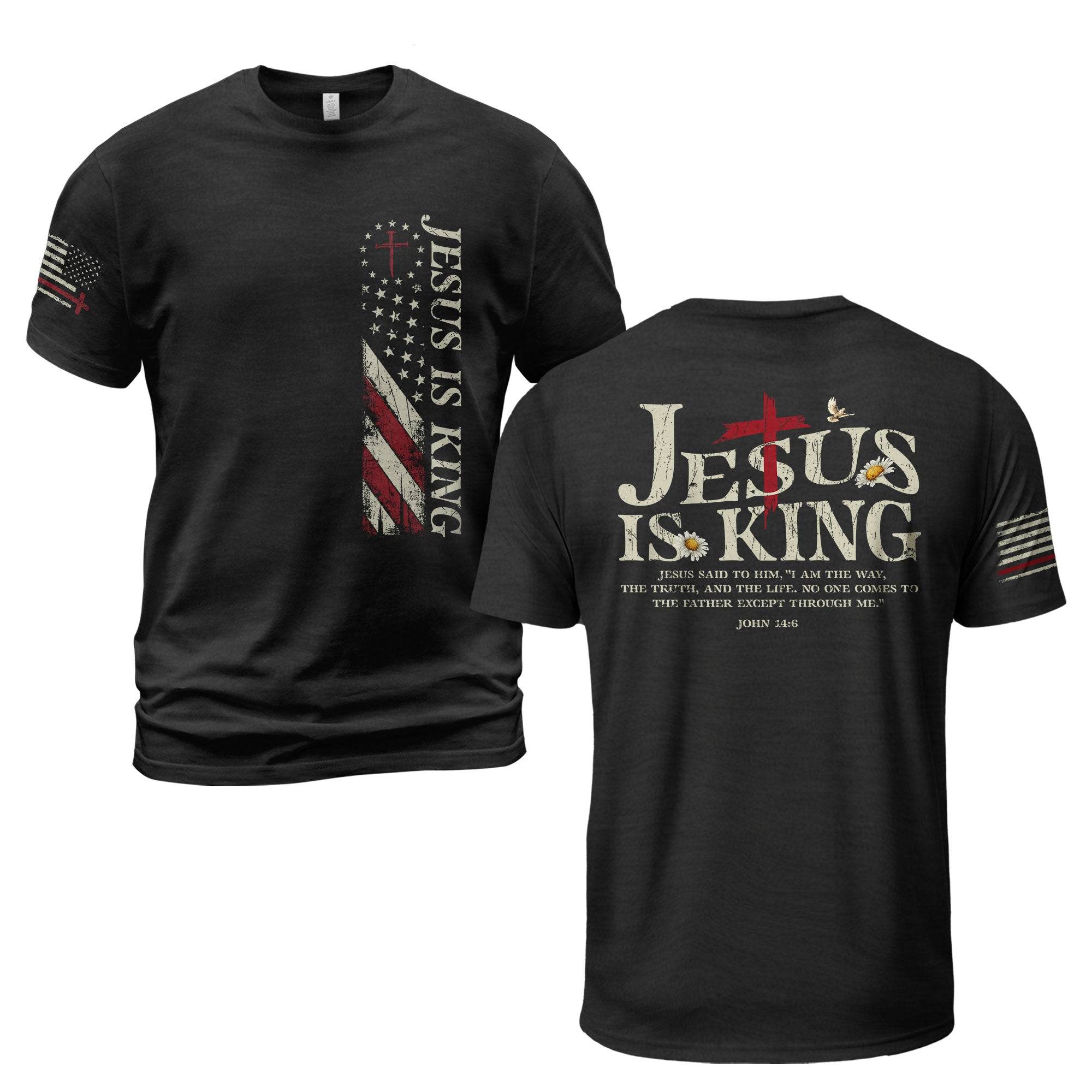 Jesus Is King | Christian Cross & American Flag Tee - Rust Field Wear