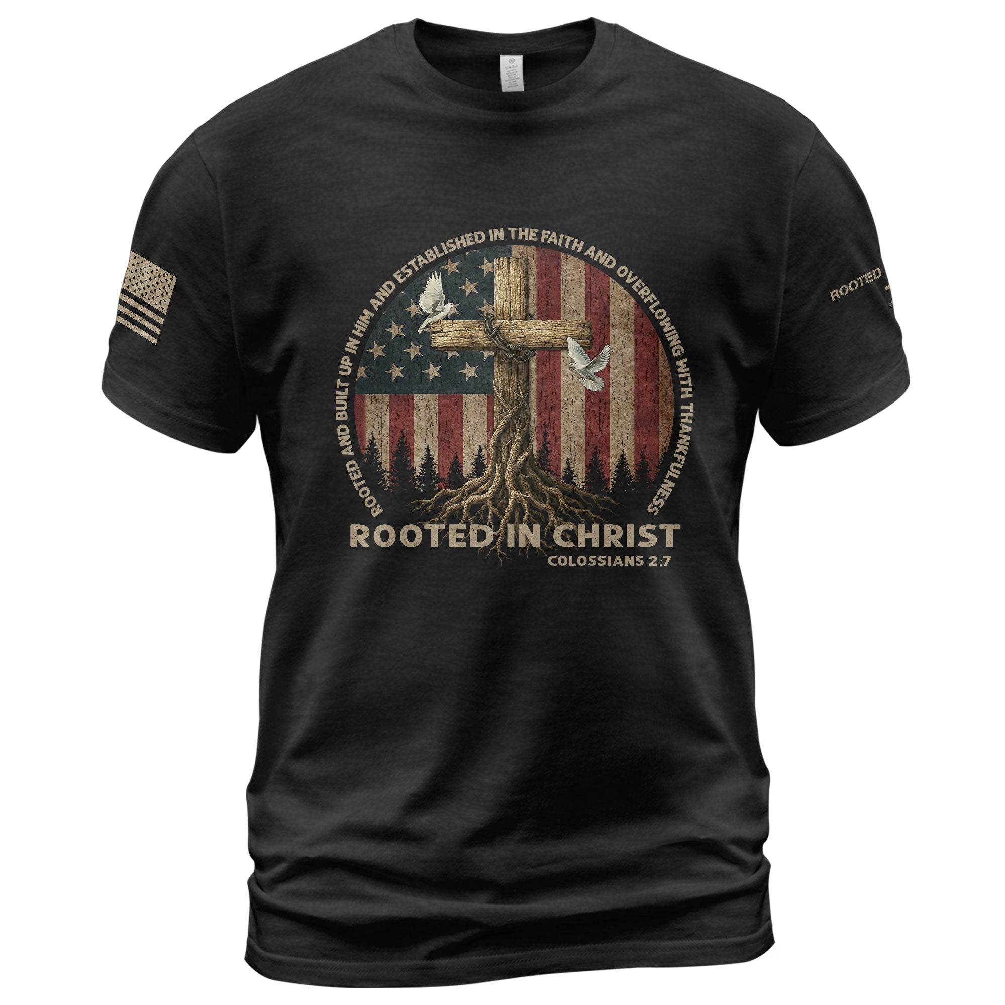 Rooted in Christ Colossians 2:7 Christian T-Shirt - Rust Field Wear
