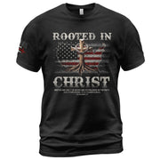 Rooted in Christ USA Flag Map Christian T-Shirt - Rust Field Wear