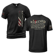 Redeemed Christian T-Shirt – Ephesians 1:7 American Flag Cross Design - Rust Field Wear