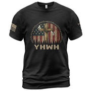 YHWH Cross & American Flag Christian T-Shirt - Rust Field Wear