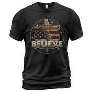 BELIEVE Christian T-Shirt – American Flag Cross & Crown of Thorns - Rust Field Wear