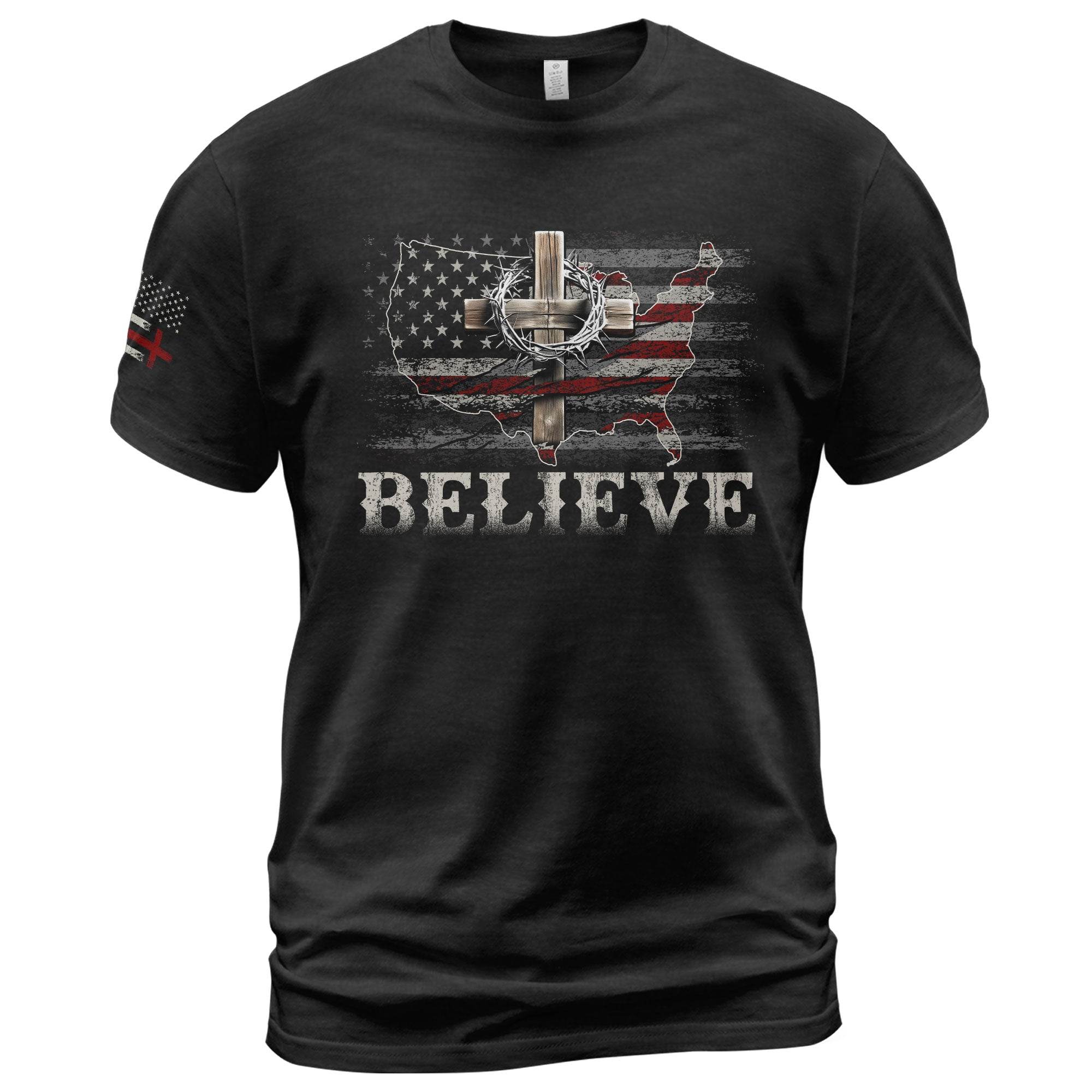Believe USA Flag Cross T-Shirt - Rust Field Wear