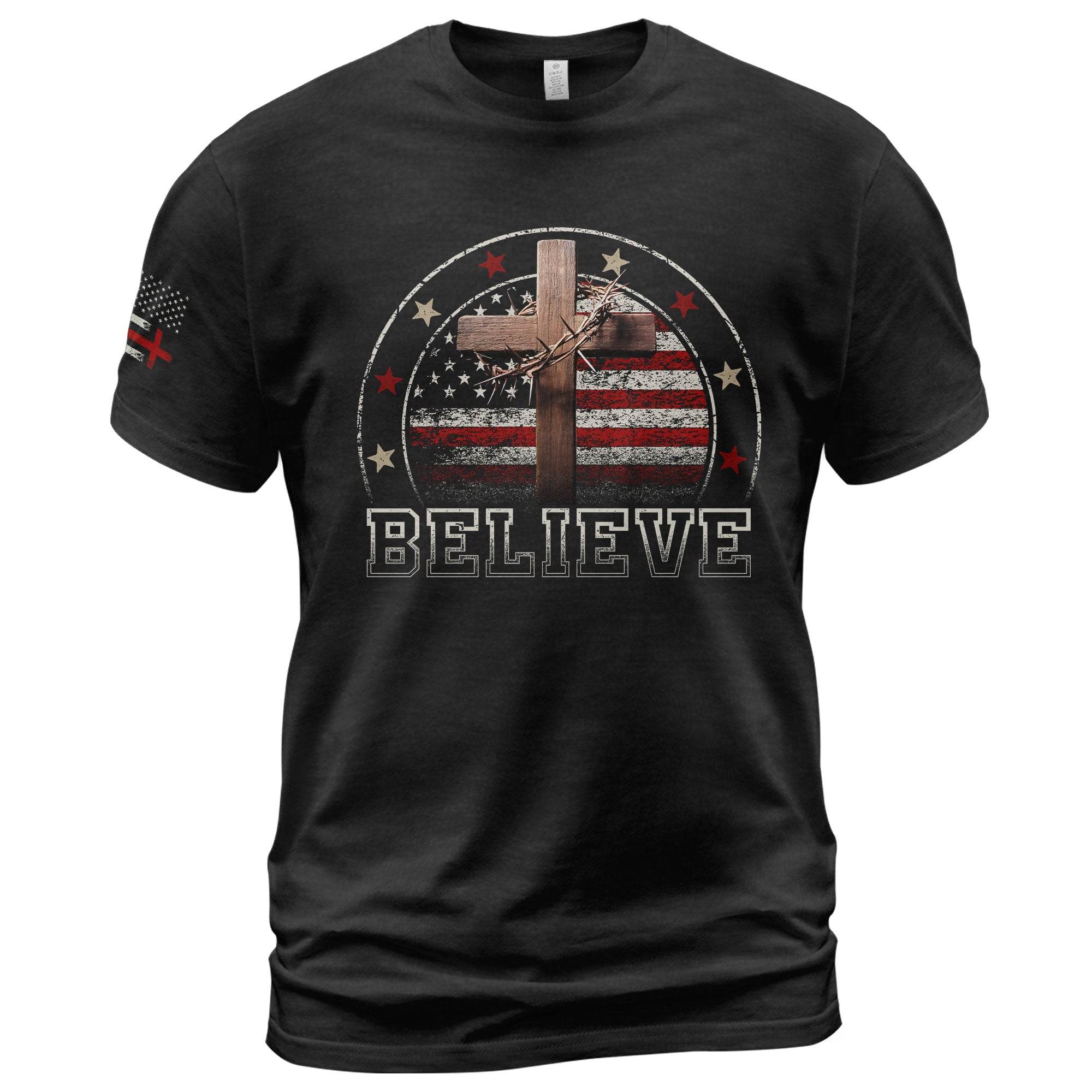 Believe – American Flag & Cross Christian T-Shirt - Rust Field Wear