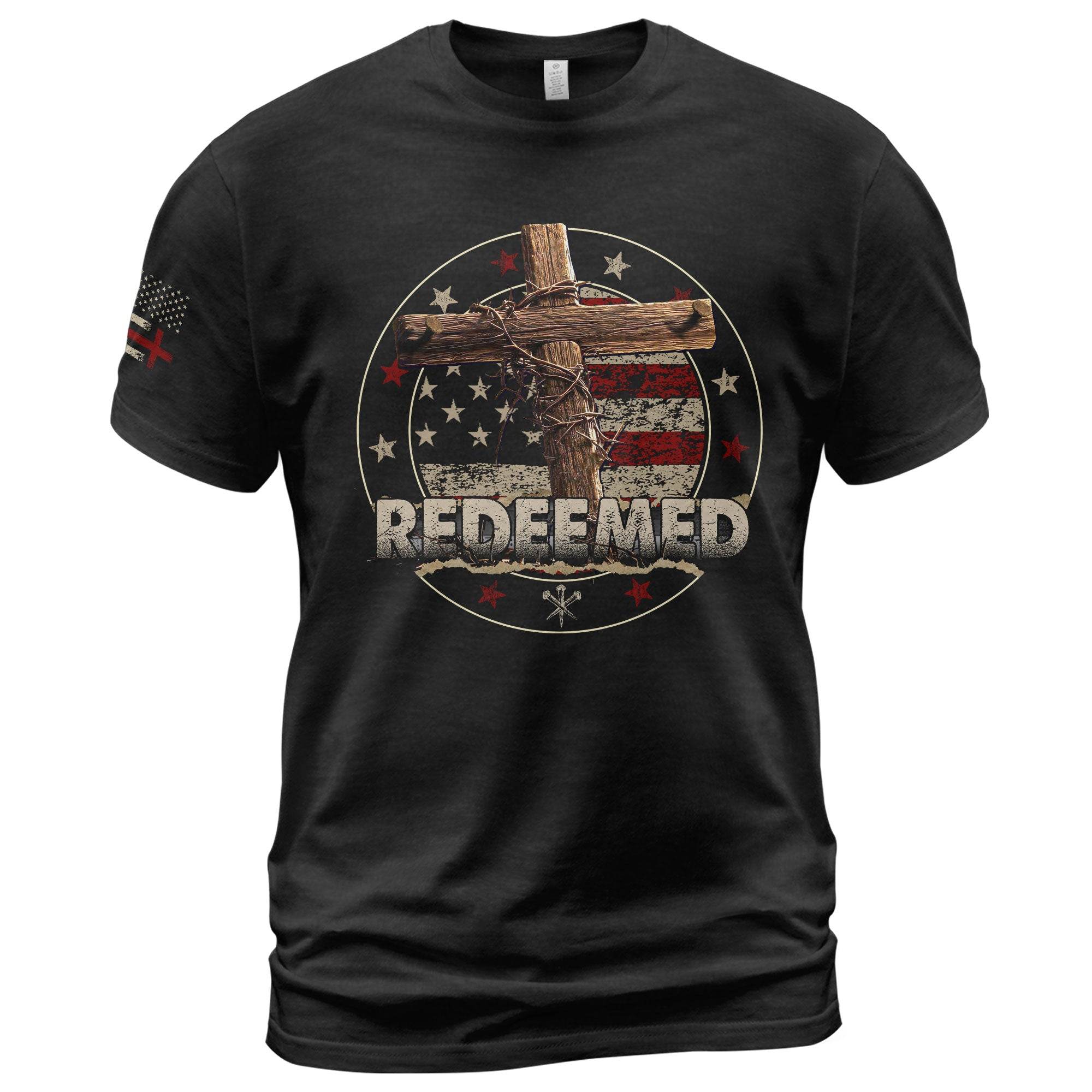 Redeemed Cross Christian T-Shirt – American Flag Faith Apparel - Rust Field Wear