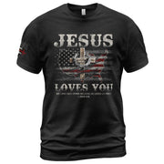 Jesus Loves You - American Flag Cross T-Shirt - Rust Field Wear