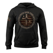 Faith Over Fear Crown Of Thorns Cross And Flag Hoodie - Rust Field Wear