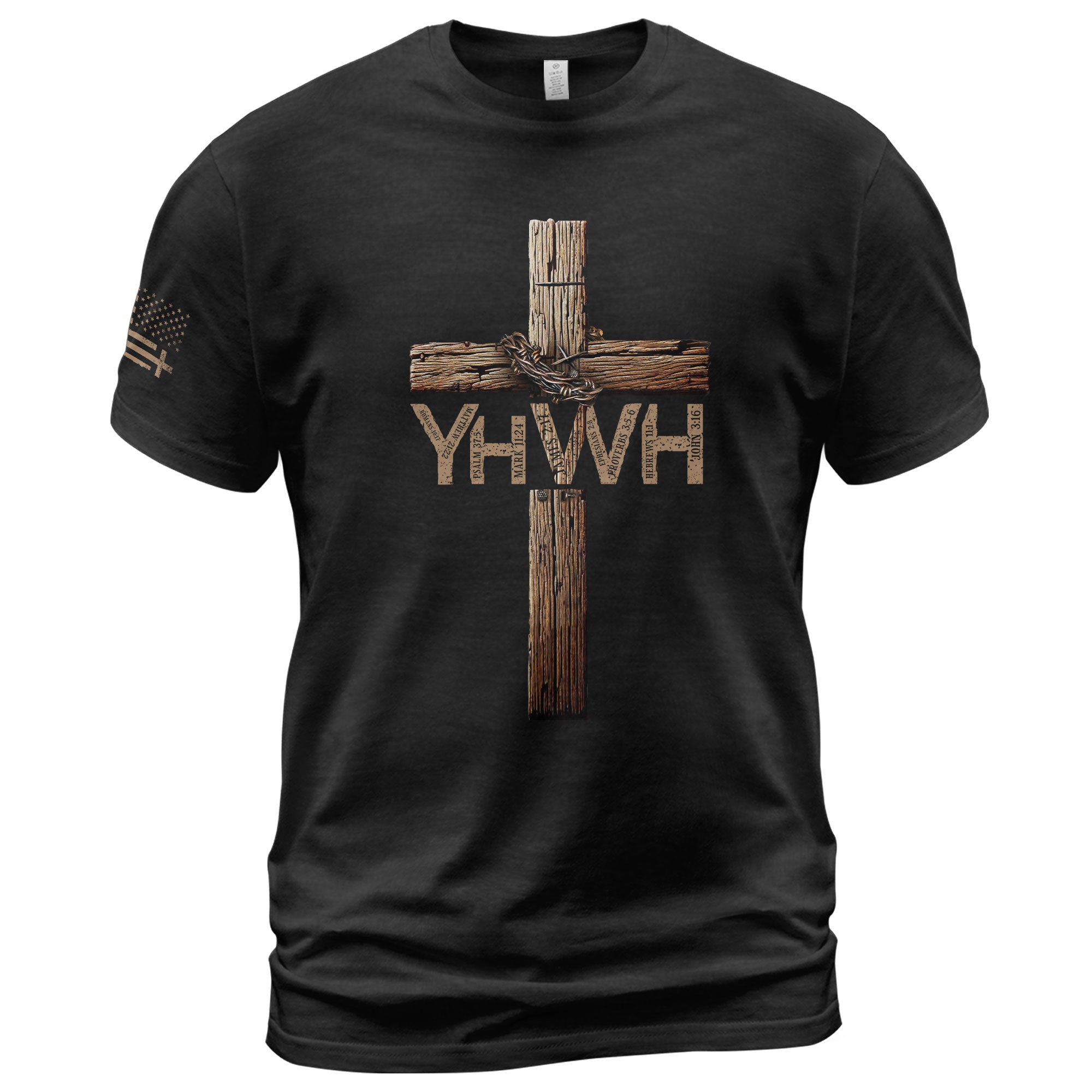 YHWH Wooden Cross with Crown of Thorns Christian T-Shirt