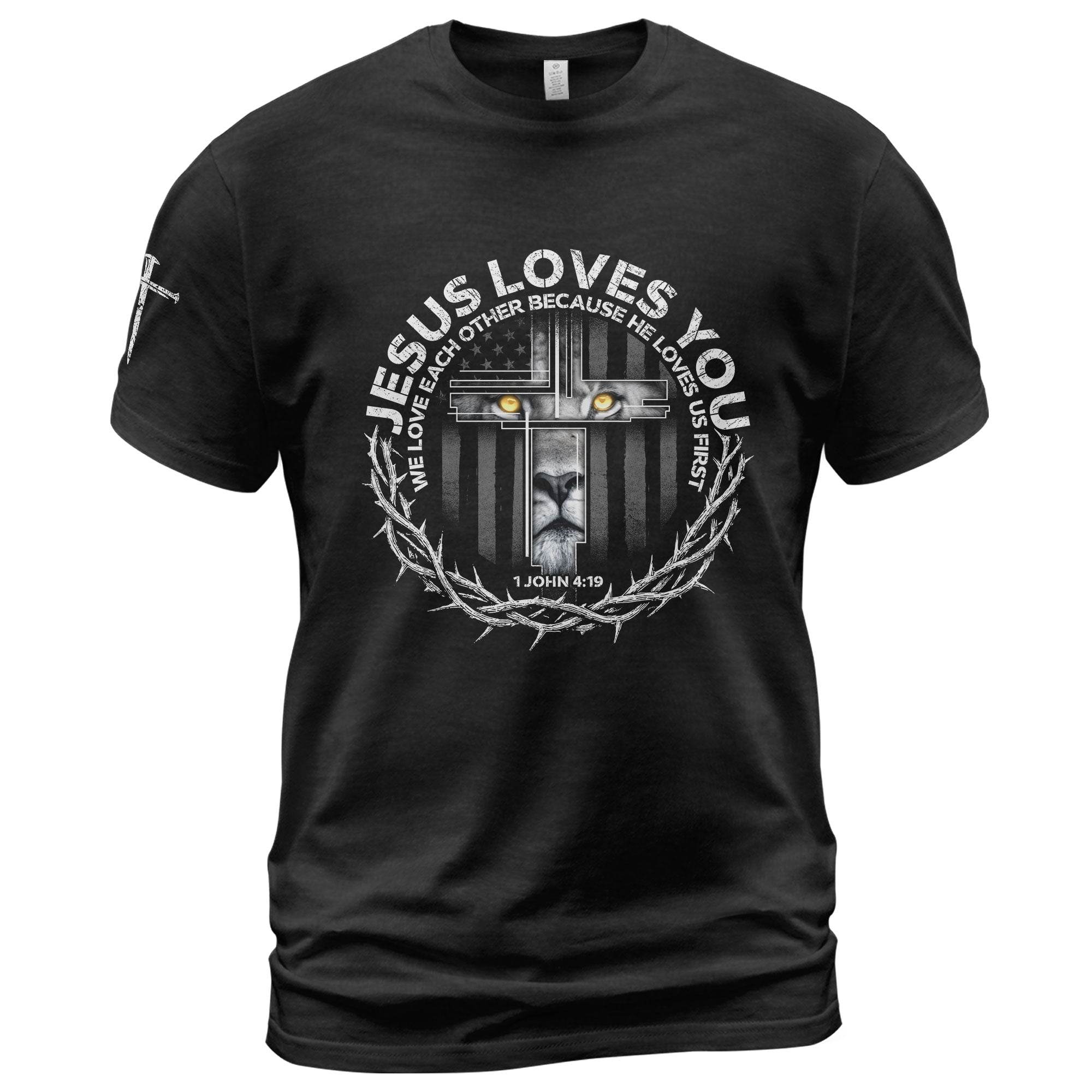 Jesus Loves You Lion Cross Crown of Thorns T-Shirt - Rust Field Wear