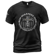 Iron Sharpens Iron Proverbs 27:17 Lion Cross T-Shirt - Rust Field Wear