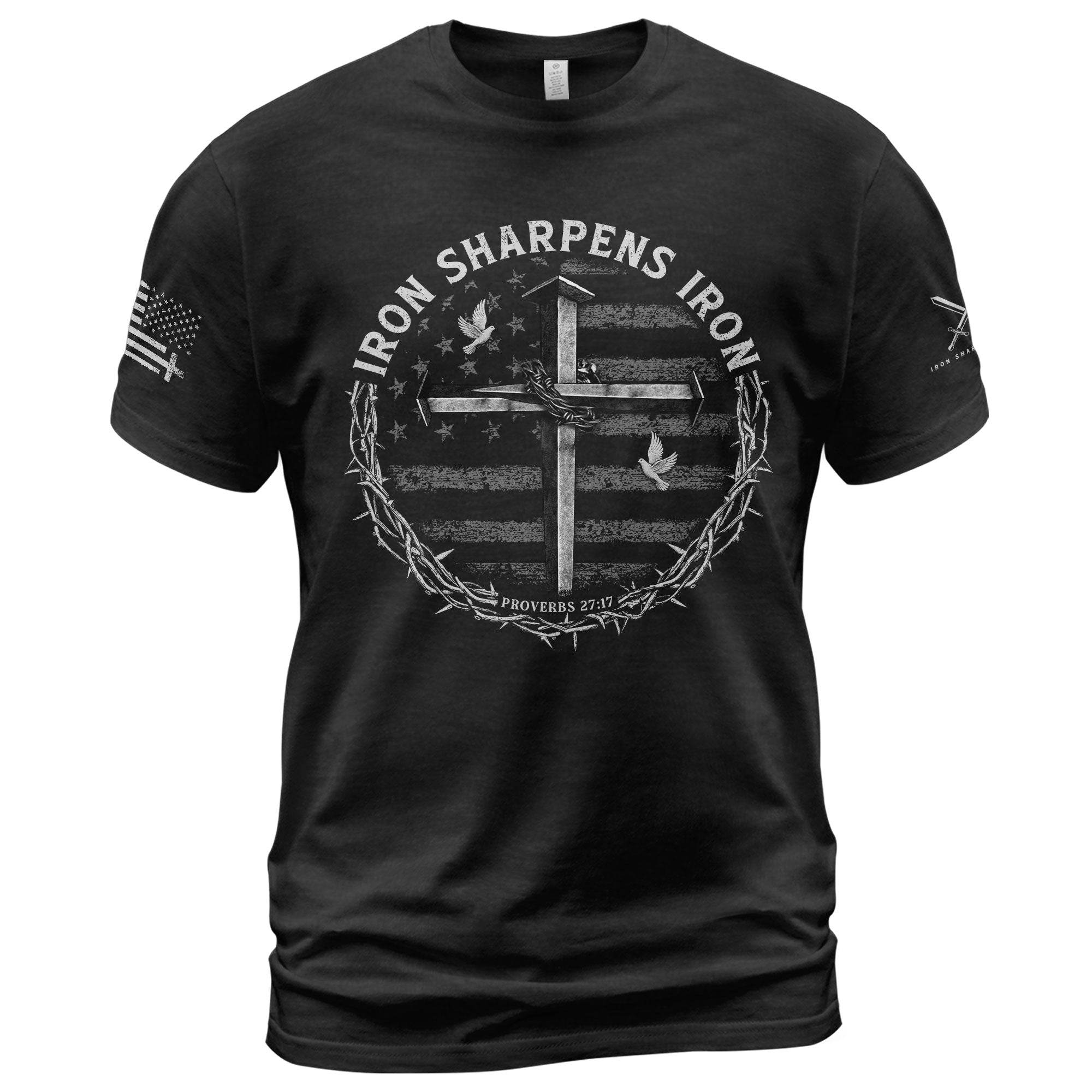 Iron Sharpens Iron Cross Proverbs 27:17 Christian T-Shirt - Rust Field Wear