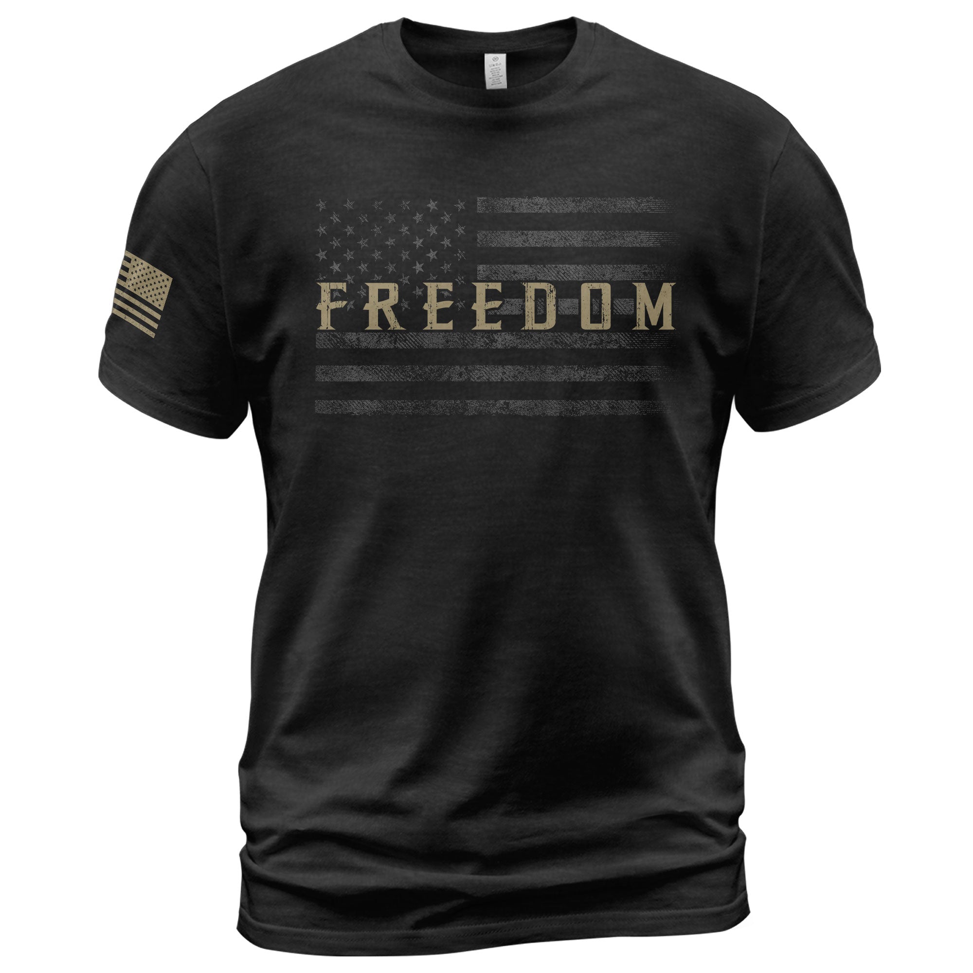 Freedom Distressed American Flag Military Style T-Shirt