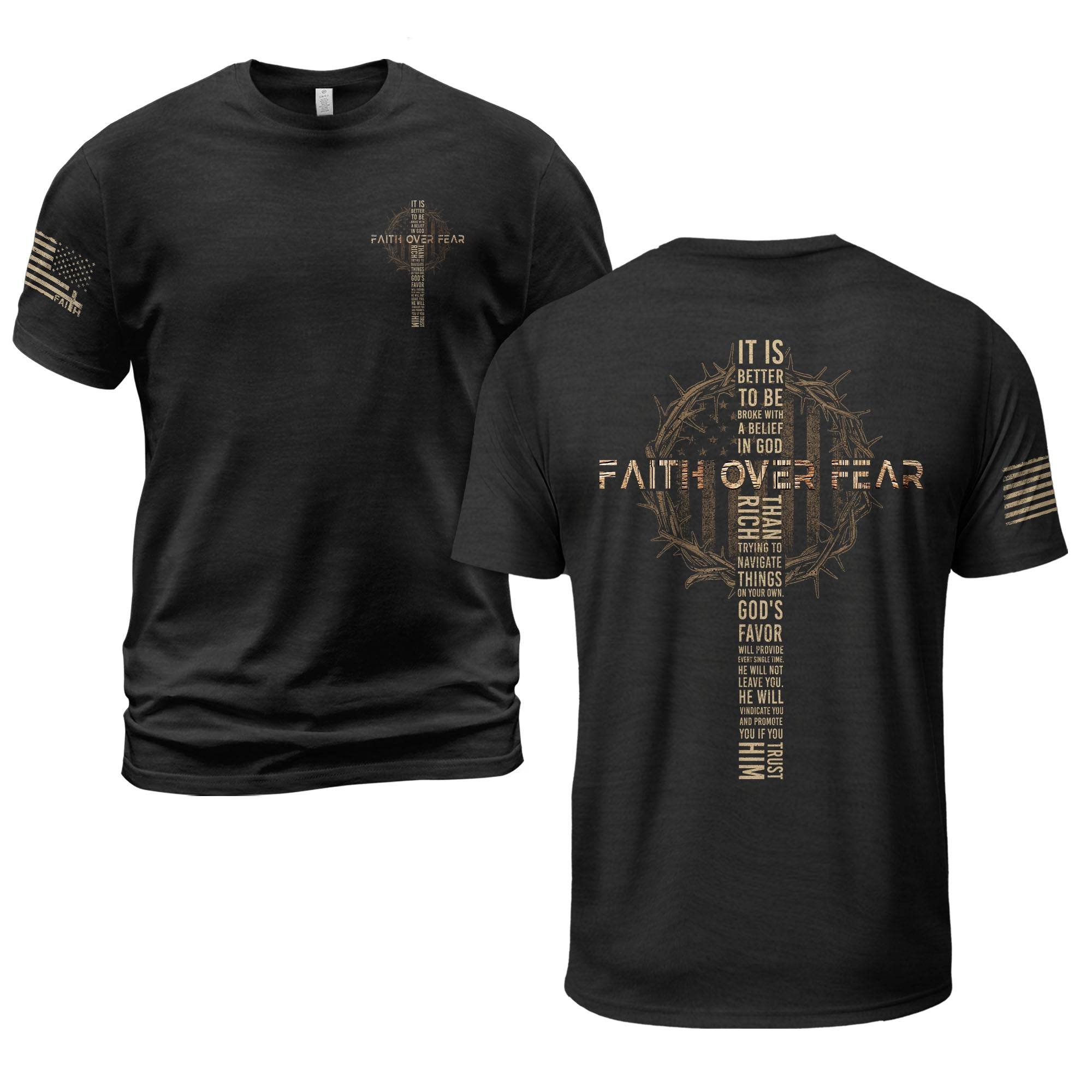 Faith Over Fear Crown of Thorns Cross Scripture T-Shirt - Rust Field Wear